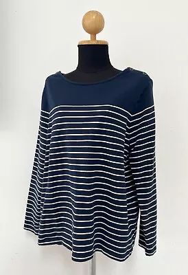 Ladies Fat Face 100% Cotton Navy Blue/White Striped Breton Jumper Size 16. • £14