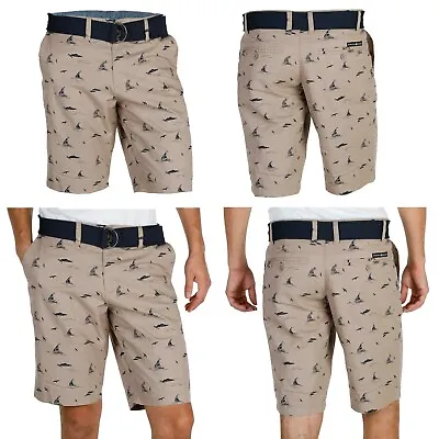 £12.99 • Buy Mens Cotton Belted Chino Shorts All Over Print Casual Summer Bottom Knee  Pants