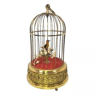 Vintage Brass Automaton Clockwork Singing Bird Birdcage Signed Ken-D KG Germany • $449.95