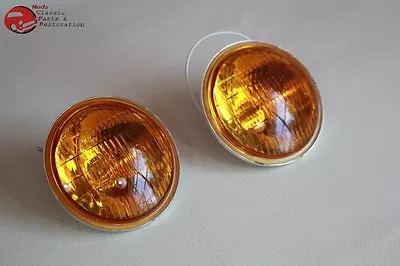 Amber Lens Fog Lamp Light Replacement Bulbs Vintage Style 12 Volt Hot Rod Truck • $91.01