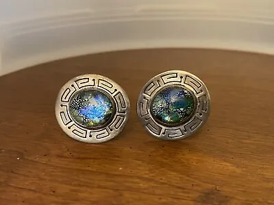 Taxco Mexico 925 Cufflinks Sterling Silver Signed Green Blue Cabochon • $35