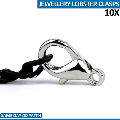 10 Small Jewellery Lobster Clasp Hook Split For Keyring Necklace Bracelet Chain • £2.99