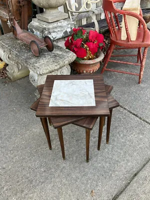 3 Vintage Mid Century Modern MCM Square Nesting Tables Faux Grain & Marble 15x15 • $99