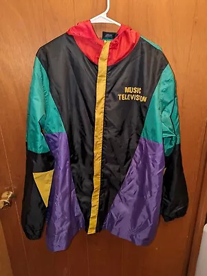Retro MTV Music Television 2020 Windbreaker Jacket Hooded Colorblock Full ZIP XL • $30