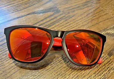 Oakley Frogskins Sunglasses Retro Red Black Frame Ruby Mirror Lens Classic Rare • $119.99