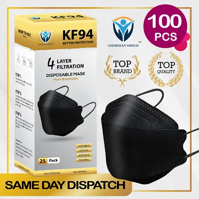 100Pcs KF94 Disposable Face Mask 3D Mouth Comfort Protective Masks 4 Layer-Black • $29