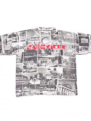 Vintage NASHVILLE MUSIC CITY PHOTO COLLAGE 90s All Over Print USA T-shirt Sz XL • $39.99