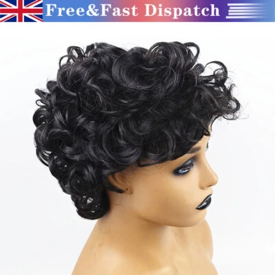 Men Dark  Short Curly Wavy Wigs Natural Synthetic Cosplay Party Full Wig Black • £10.33