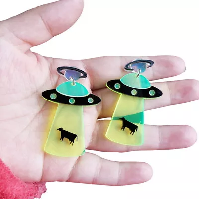 Creative Acrylic Space Ship Cattle Earrings Animal Jewelry Women Party Girl Gift • $3.29