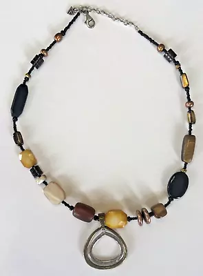 Silpada Bead Necklace W/ Silver And Brass Pendant Sterling Silver 17  -20  • $29.90