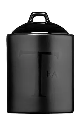 Premier Housewares Black Ceramic Text Tea Storage Jar Canister Container Kitchen • £15.95