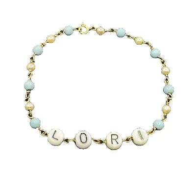 14K YELLOW GOLD PLASTIC/PEARL Vintage Baby DELICATE Bracelet LORI 8” 2.8 Grams • $130.99