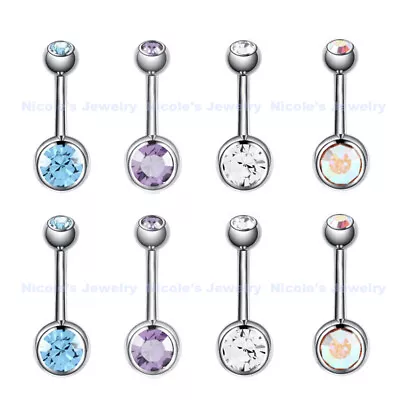 1pc Surgical Steel Belly Ring Bar Double Gem Navel Button Piercing 8mm 10mm • $3.80