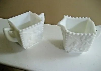 Westmoreland White Milk Glass Sugar And Creamer Set Inh Grape Pattern  - Gd Used • $11.59