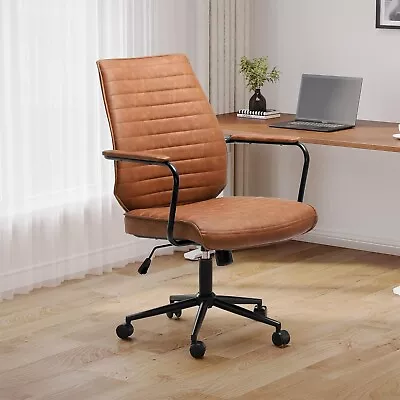 Brown Leather Office Chair With Armrest Modern Computer Chair  Capacity 400lbs • $99.97