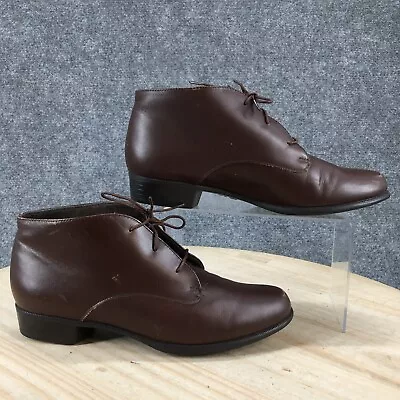 Munro American Boots Womens 8 Three Eye Chukka Brown Leather Lace Up Low Heels • $32.99