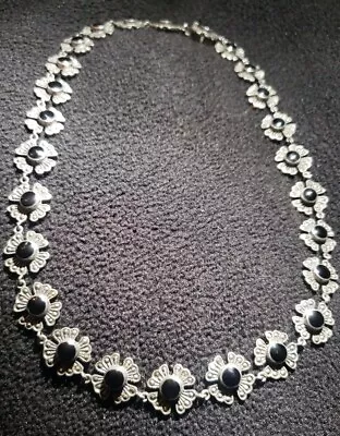 VINTAGE TAXCO TM ONYX 925 STERLING SILVER NECKLACE - 17  - 40g • $74.25