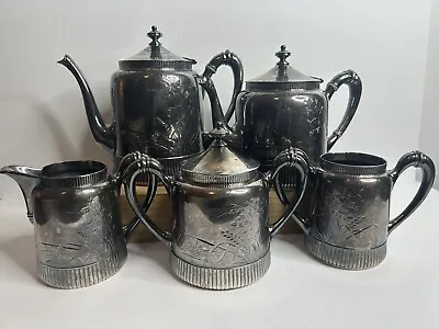Antique Rogers Meriden Quadruple Silverplate 5 Piece Coffee And Tea Set • $235