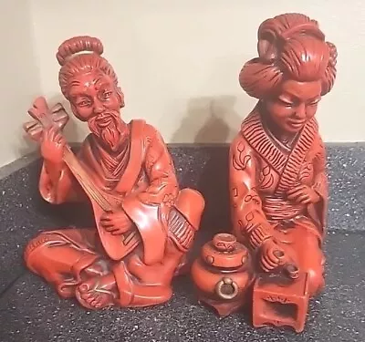 Mid Century Universal Statuary Corp Red Oriental Asian Sculptures Figurines 1962 • $60