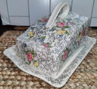 $20.69 • Buy VNTG Cheese Serving Plate Cover Chintz Pink Yellow Roses White As Is 