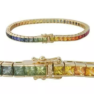 Multi-color Rainbow Sapphires Luxury Tennis Bracelet In 925 Silver - 7.5  • $169.99