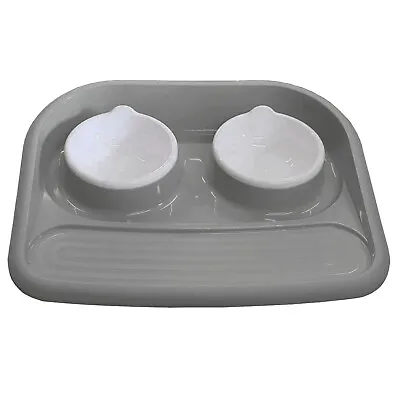 £8.19 • Buy PET FOOD + WATER BOWL FEEDING STATION TRAY SET Puppy Dog Cat STOP OVERSPILL