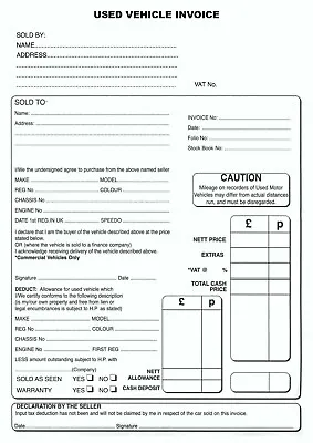 Used Car Vehicle Sales Invoice Pad & Receipt Buying & Selling Cars Off The Shelf • £12
