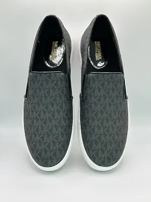 Michael Kors Women's Keaton Slip On Logo Shoes Sneaker Black Pre Owned • $39.95