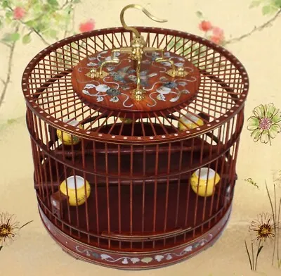 $285 • Buy Asian Bird Cage Rosewood Round Pet Nest Home Shell Inlay Craft High End