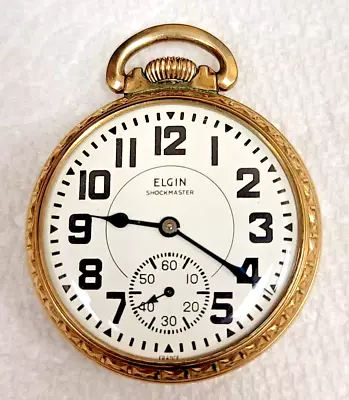 Antique  ELGIN  SHOCKMASTER 657 10 K GP Pocket Watch  - 17 J-16 S  ! RUN GREAT! • $0.99