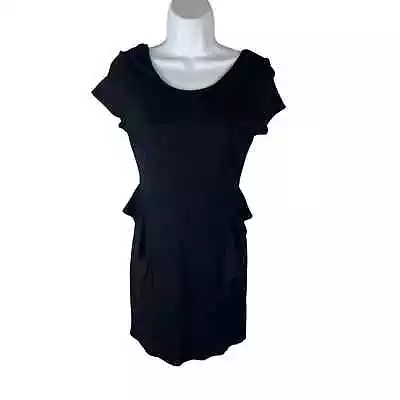 Zara Trafaluc Black Dress Peplum Hip Detail Shirt Sleeve Sz L • $22.99