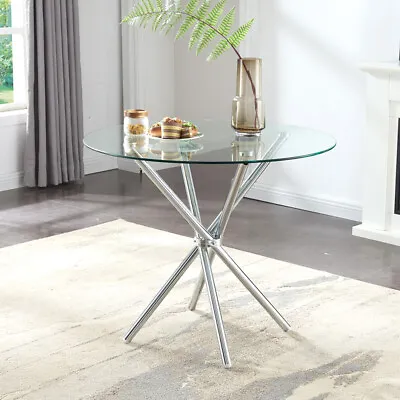 35  Modern Round Dining Table Clear Tempered Glass Top Kitchen Table Furniture • $149.99