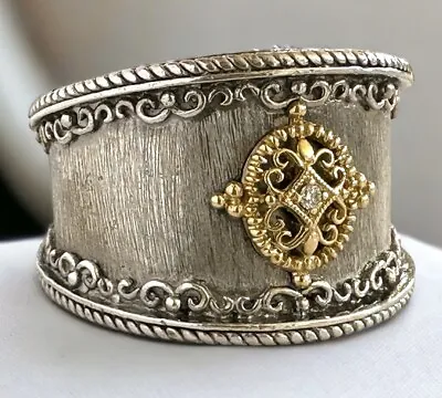 Gabriel & Co Sterling Silver & 18k Gold Diamond Wide Ring Signed 925 Size 7 • $300