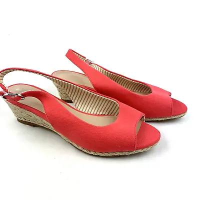 Kelly & Kate Womens Size 8 Coral Canvas Peep-Toe Slingback Sandals - New No Box • $22.97