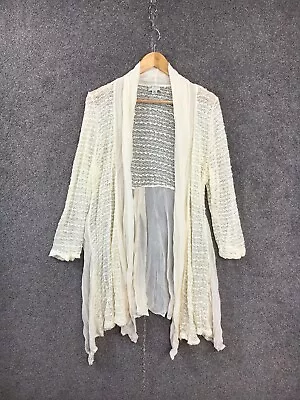 Autograph Womens Cardigan 14 Ivory Long Sleeve Open Front Sequin Knit Chiffon L • $19.95