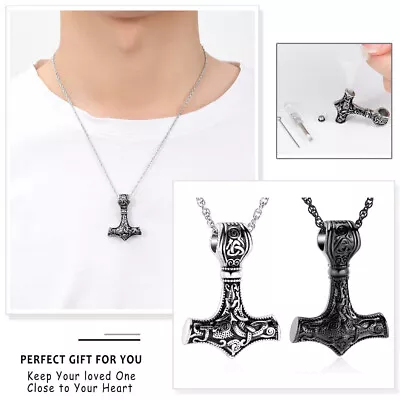 Nordic Viking Mjolnir Thor Hammer Urn Pendant Necklace Cremation Jewelry Ashes • $14.88