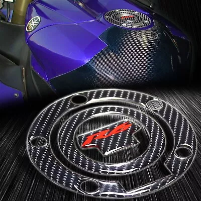 Real Carbon Fiber Gas Tank Fuel Cap Cover Guard Pad Red Logo 01-20 YZFR6/YZFR6S • $14.98