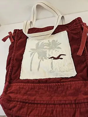 Hollister California Corduroy Burgundy Red Tote Shopping Bag Drawstrings • £18.99