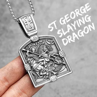 Fairy Tale St George Slaying Dragon Stainless Steel Men Women Necklaces • $10.99