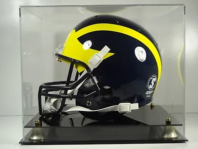 Football Helmet Case.Full Size NFL NCAA With Gold Corner Riser Base UV Filtering • $55.95