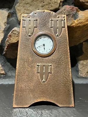 Antique Mission Arts And Crafts Copper Over Wood W/ Brass Mantle Clock Handmade • $500