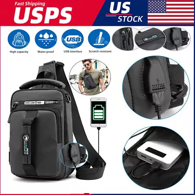 Men's Sling Crossbody Bag Anti-theft Chest Shoulder Messenger Backpack USB Port • $11.99