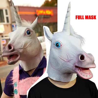 Horse Unicorn Head Mask Rubber Panto Cosplay Fancy Dress Halloween Adult Costume • £9.95
