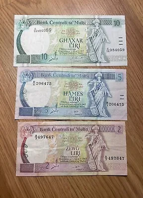 MALTA: 2-5-10 Liri  1967 Banknotes • $55
