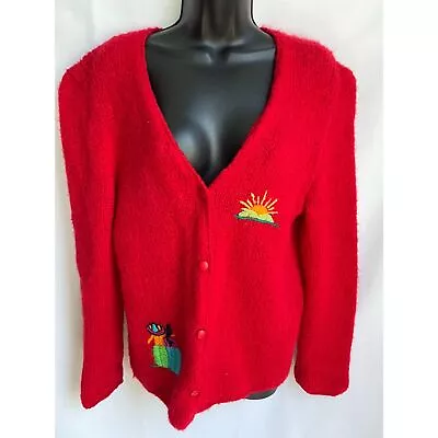 Vintage Agatha Mohair Blend Red Knit Cardigan Sweater Novelty Quirky Retro Sz M • $30