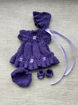 £4.50 • Buy Hand Knitted Dress, Knickers, Hat And Shoes Outfit - 6.5”-7” Doll