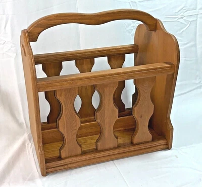 $49 • Buy Vintage Amish Made Wood Oak Magazine Storage Rack Newspaper Rack W/ Handle 14 