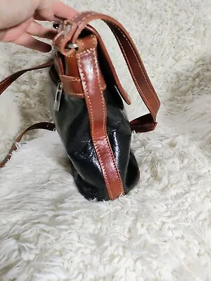 Black And Brown Genuine Leather Crossbody Bag Made In Italy Vera  Pelle • $43.99