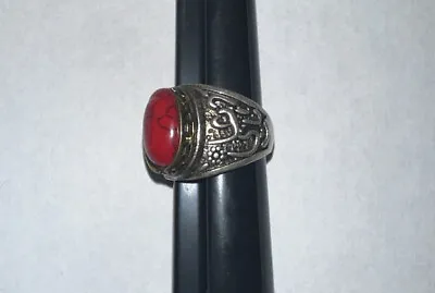 Handmade Natural Red Agate Aqeeq Vintage 925 Silver Men RING SIZE 8.5 Sterling • $30