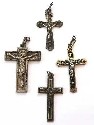Lot 4 Vintage Antique Crucifix Cross Silver Plated • $13.99
